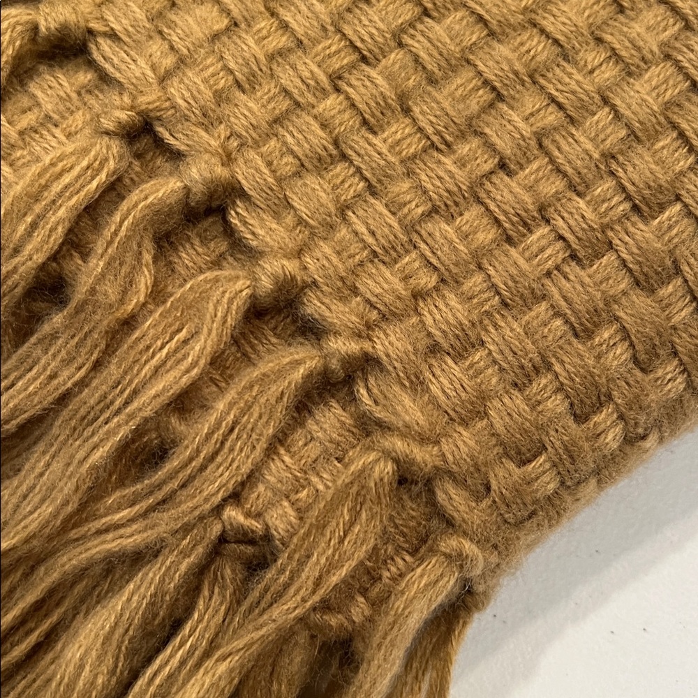Cozy Basketweave Textured Brown Mustard Acrylic Throw Blanket with Fringe 51x67 - Picture 3 of 8